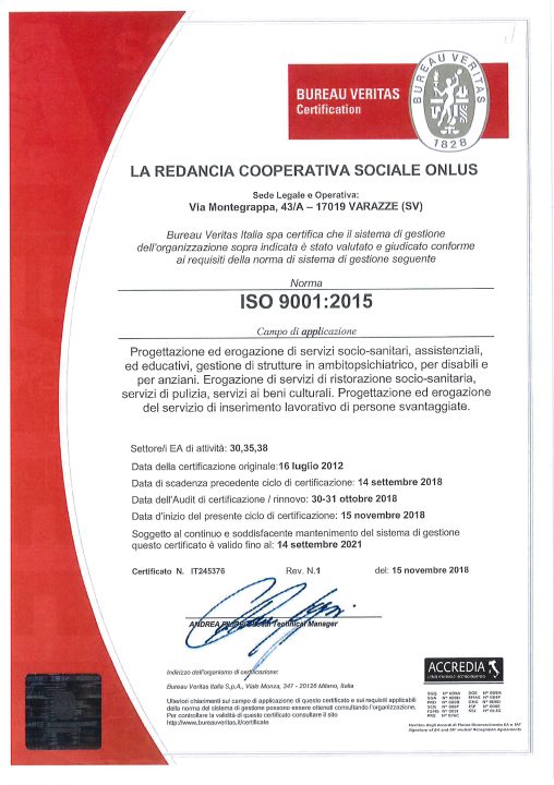 La Redancia Onlus cooperativa sociale - Certificato ISO 9001